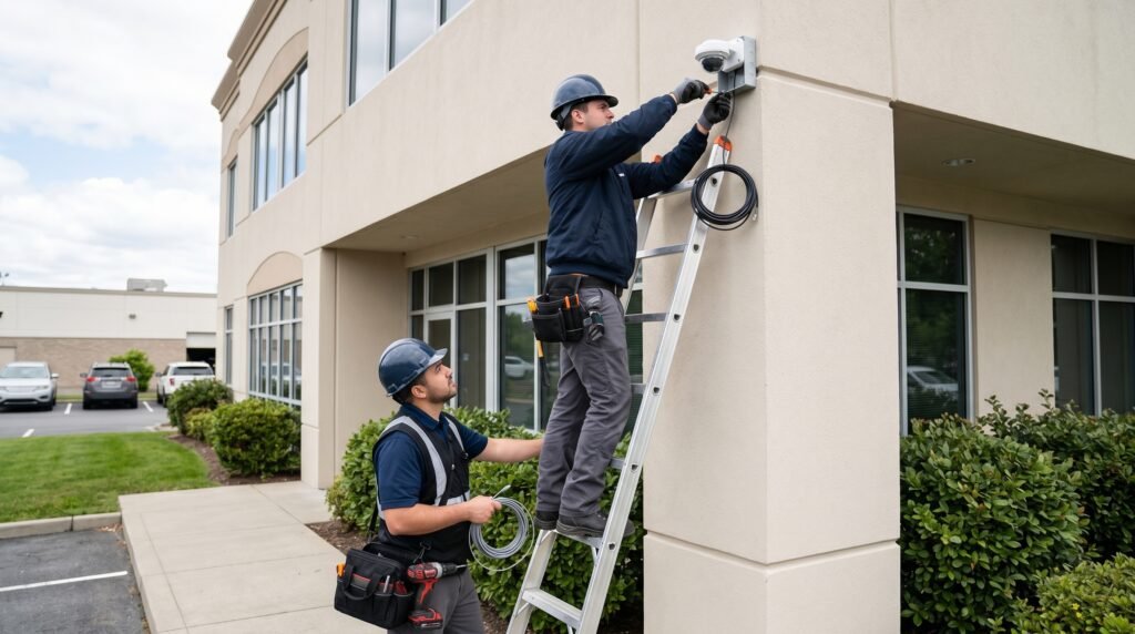 Licensed PGcom security guard on patrol at a commercial property
